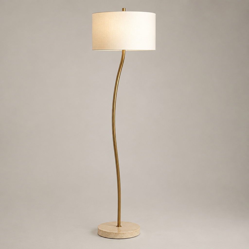 Brass and linen floor lamp