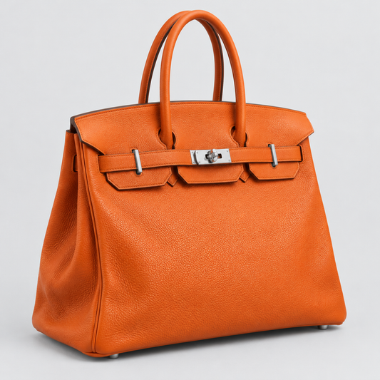 Illustrative orange luxury handbag