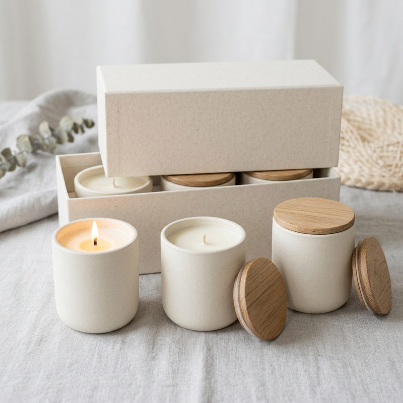 Ceramic Scented Candle Gift Set – Three Candles